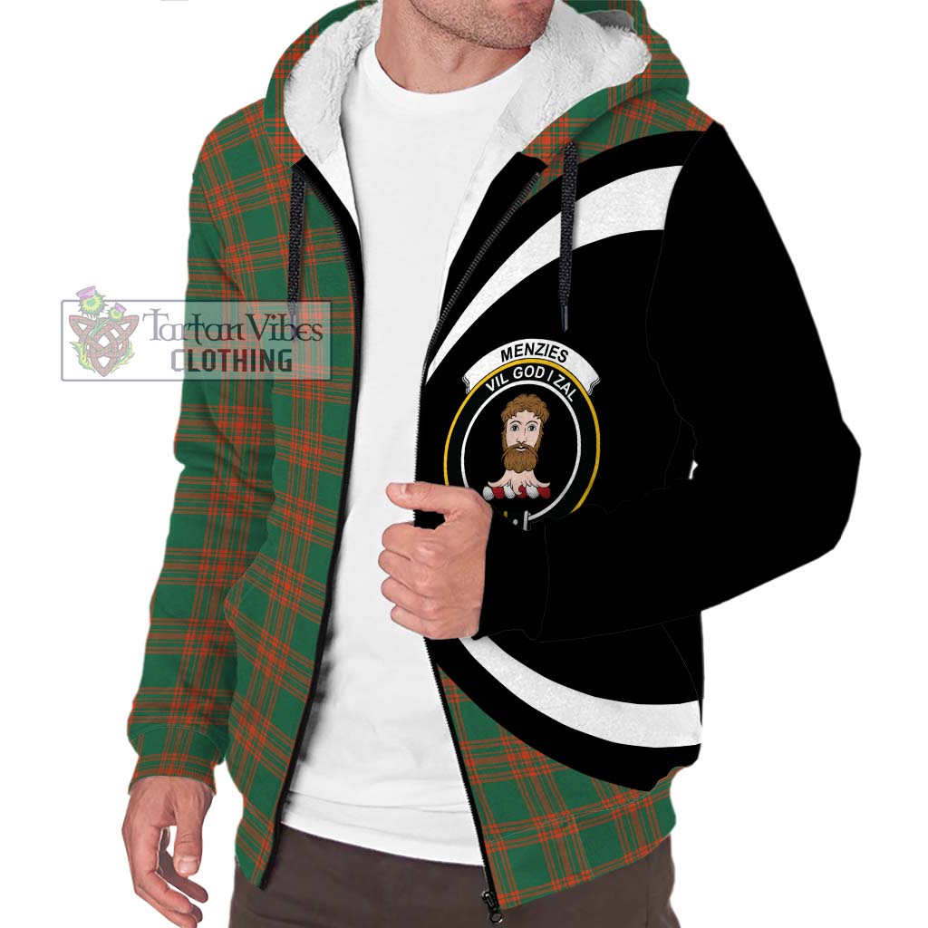 Menzies Green Ancient Tartan Sherpa Hoodie with Family Crest Circle Style Unisex S - Tartan Vibes Clothing