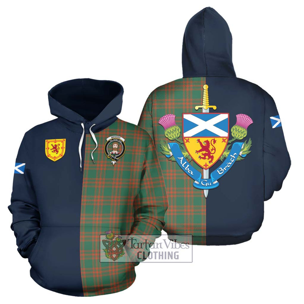 Tartan Vibes Clothing Menzies Green Ancient Tartan Hoodie with Scottish Lion Royal Arm Half Style