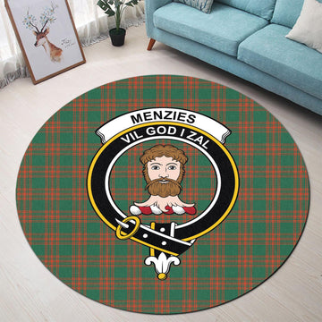 Menzies Green Ancient Tartan Round Rug with Family Crest