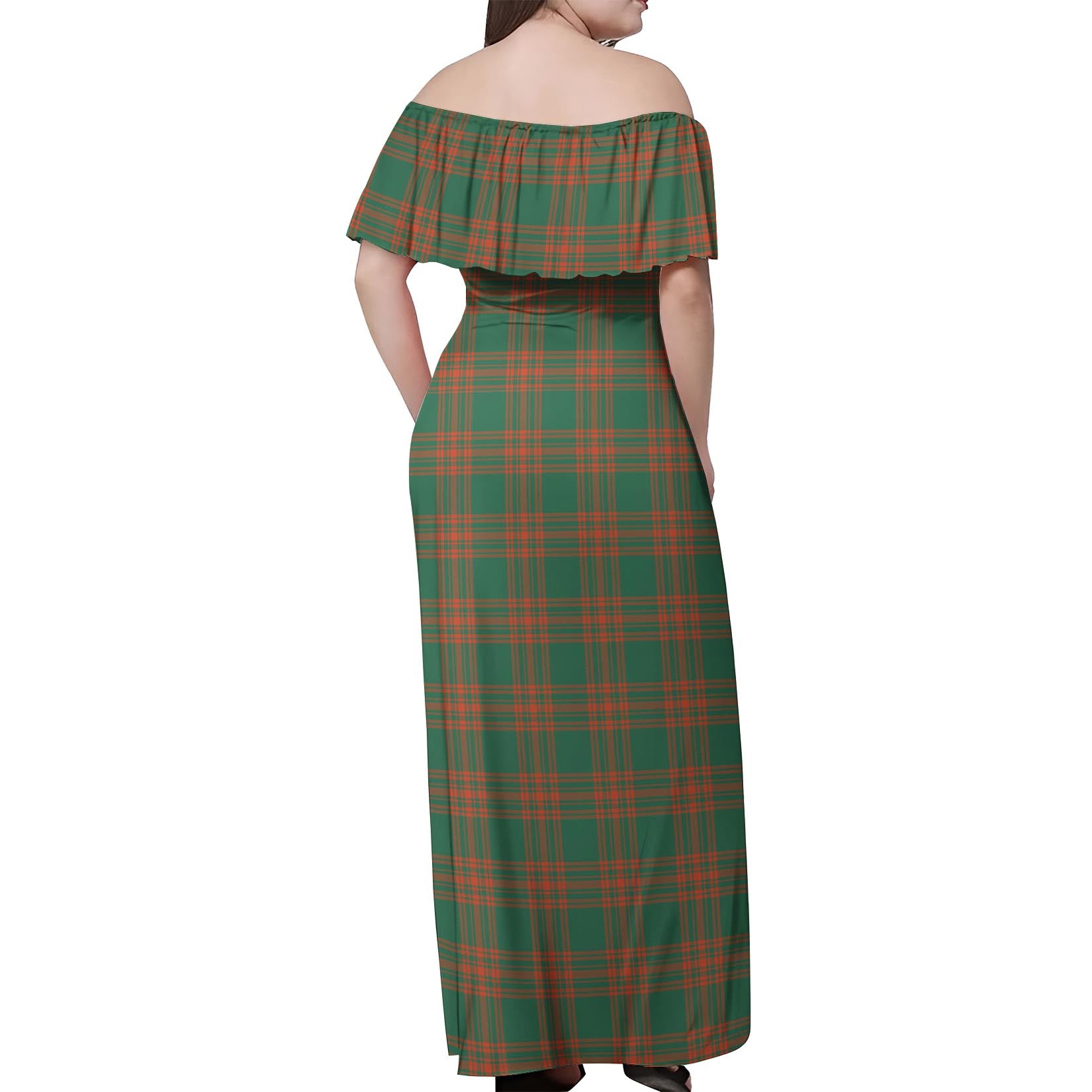 Menzies Green Ancient Tartan Off Shoulder Long Dress - Tartanvibesclothing