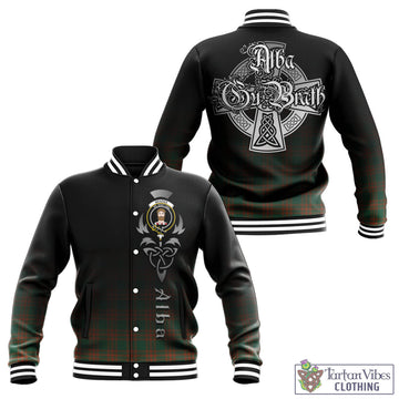 Menzies Green Ancient Tartan Baseball Jacket Featuring Alba Gu Brath Family Crest Celtic Inspired