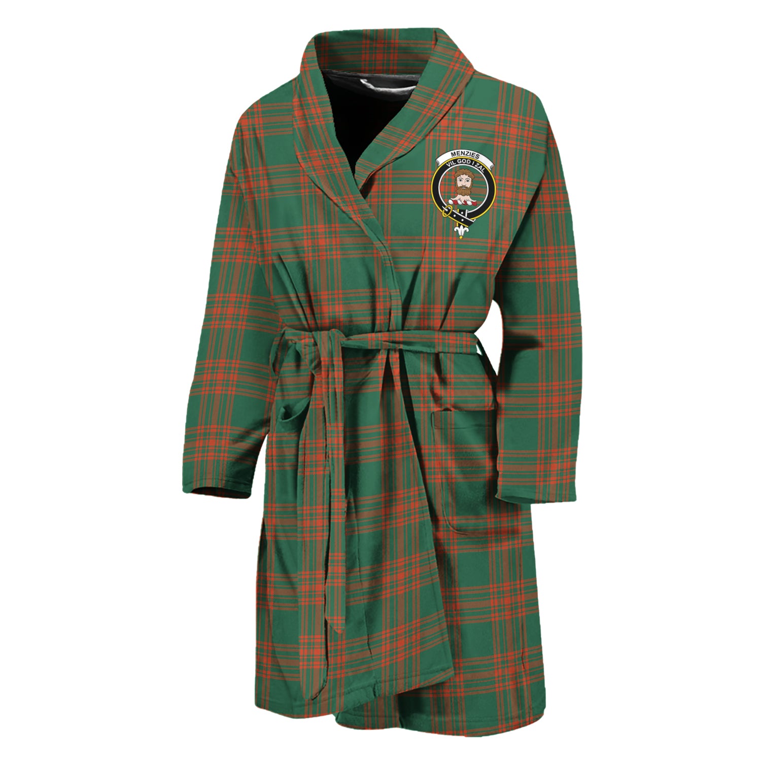 Menzies Green Ancient Tartan Bathrobe with Family Crest Unisex M - Tartan Vibes Clothing