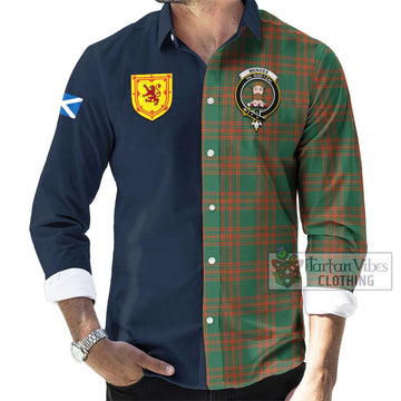 Menzies Green Ancient Tartan Long Sleeve Button Shirt Alba with Scottish Lion Royal Arm Half Style