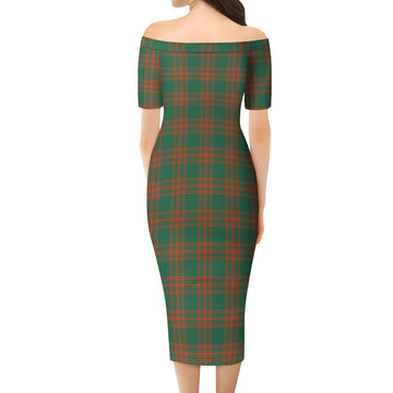 Menzies Green Ancient Tartan Off Shoulder Lady Dress