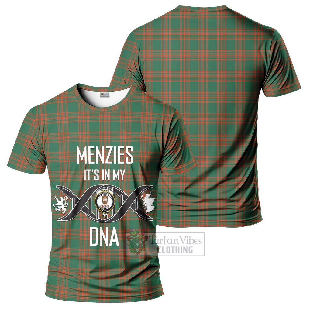 Menzies Green Ancient Tartan T-Shirt with Family Crest DNA In Me Style - Tartan Vibes Clothing