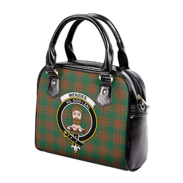 Menzies Green Ancient Tartan Shoulder Handbags with Family Crest