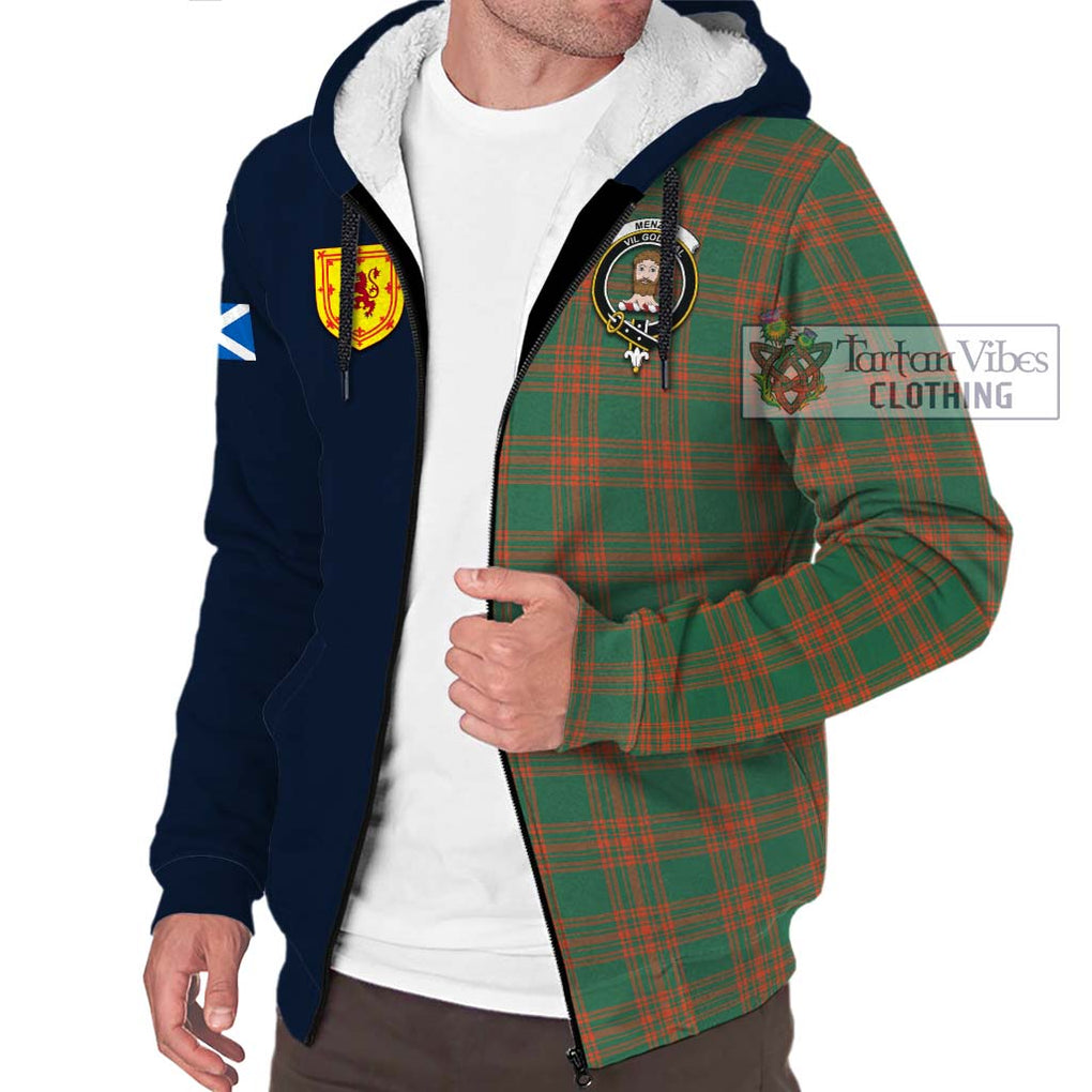 Tartan Vibes Clothing Menzies Green Ancient Tartan Sherpa Hoodie with Scottish Lion Royal Arm Half Style