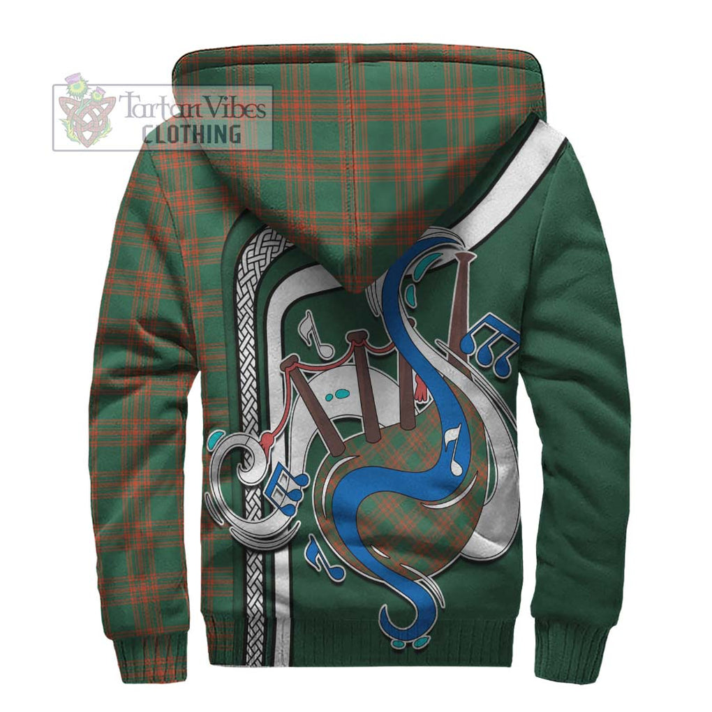 Menzies Green Ancient Tartan Sherpa Hoodie with Epic Bagpipe Style - Tartanvibesclothing Shop