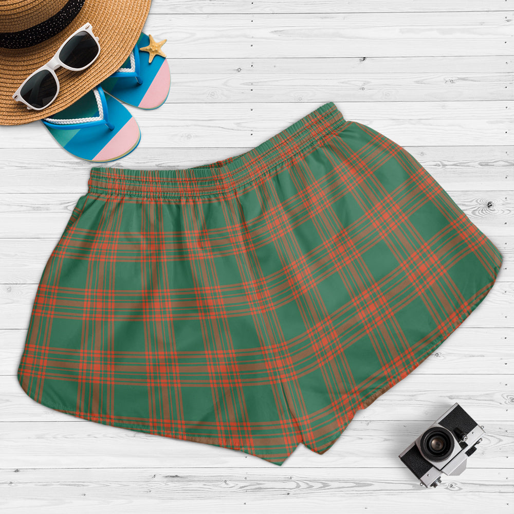 menzies-green-ancient-tartan-womens-shorts-with-family-crest