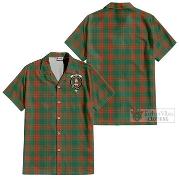 Menzies Green Ancient Tartan Cotton Hawaiian Shirt with Family Crest