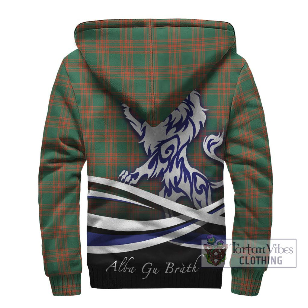 Menzies Green Ancient Tartan Sherpa Hoodie with Alba Gu Brath Regal Lion Emblem - Tartanvibesclothing Shop