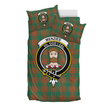 Menzies Green Ancient Tartan Bedding Set with Family Crest