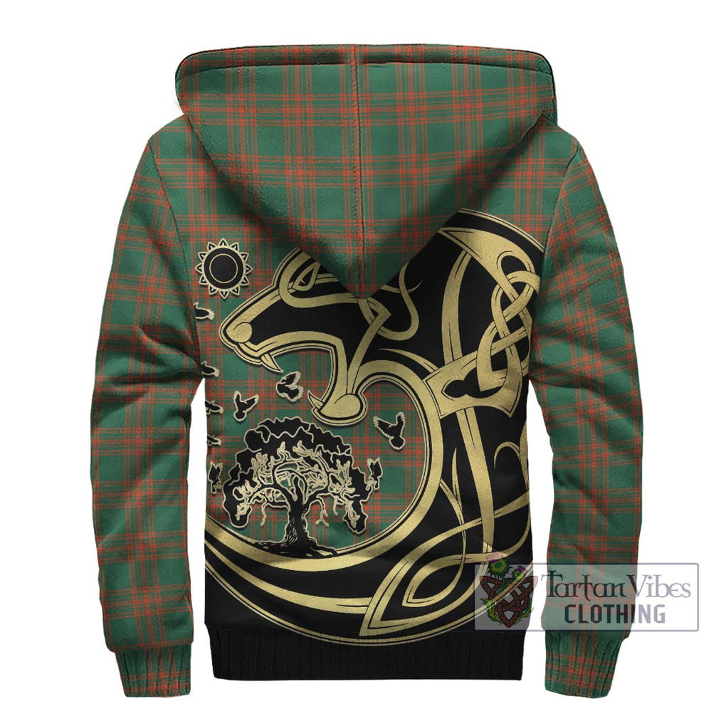 Menzies Green Ancient Tartan Sherpa Hoodie with Family Crest Celtic Wolf Style - Tartan Vibes Clothing