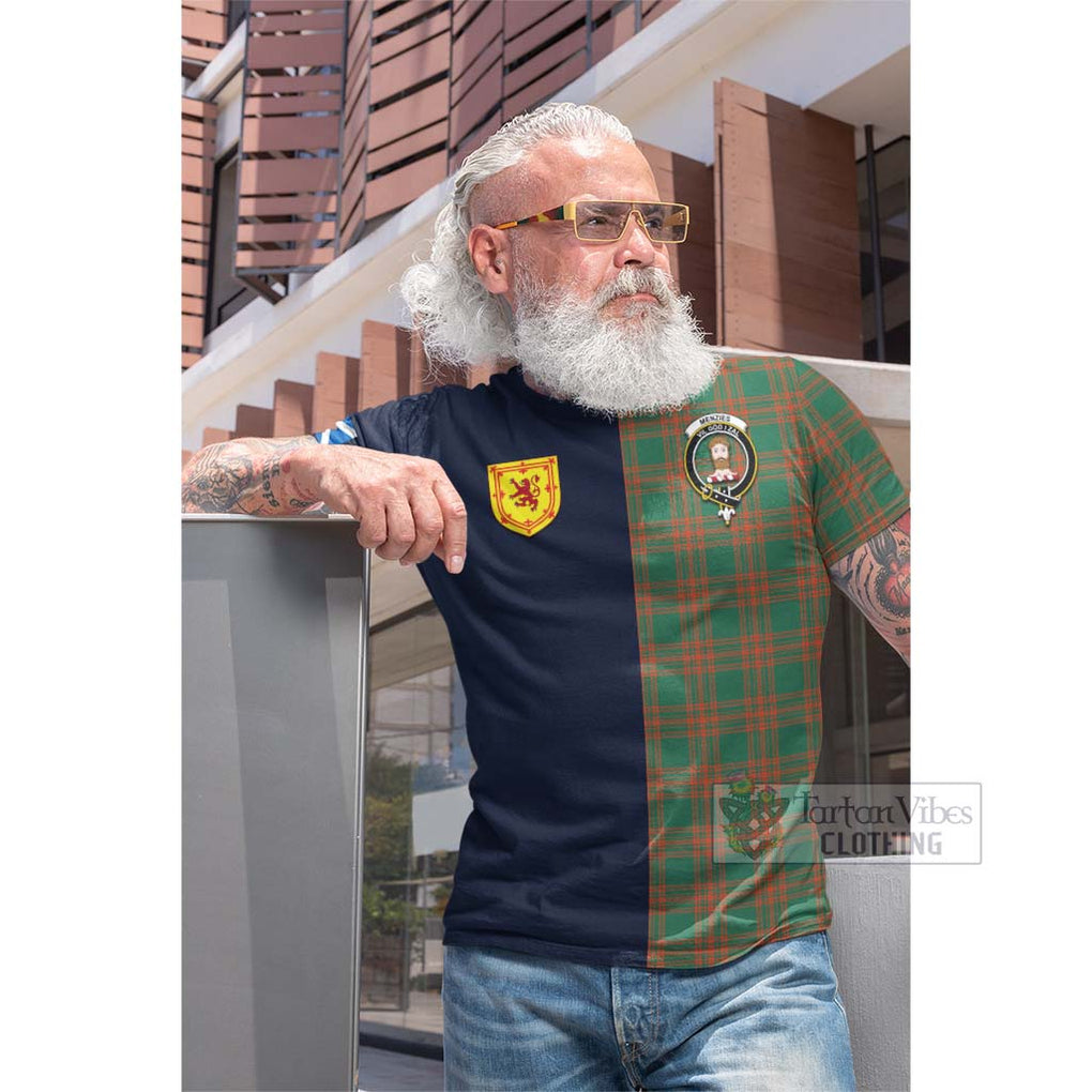 Tartan Vibes Clothing Menzies Green Ancient Tartan Cotton T-shirt with Scottish Lion Royal Arm Half Style