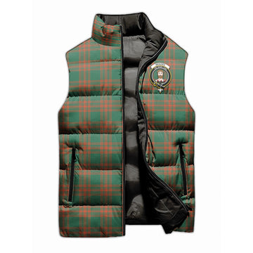 Menzies Green Ancient Tartan Sleeveless Puffer Jacket with Family Crest