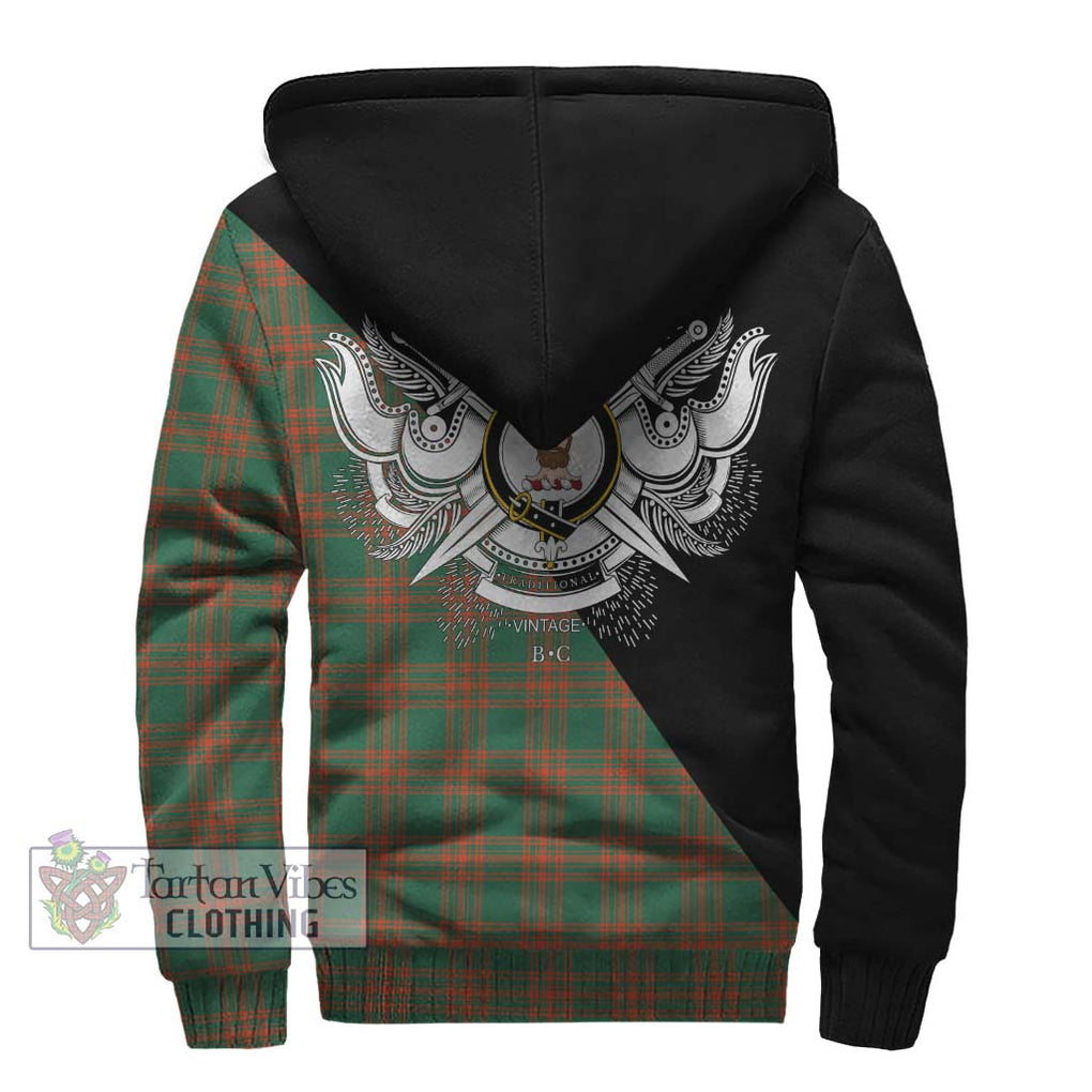 Menzies Green Ancient Tartan Sherpa Hoodie with Family Crest and Military Logo Style - Tartanvibesclothing Shop