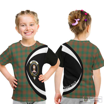 Menzies Green Ancient Tartan Kid T-Shirt with Family Crest Circle Style