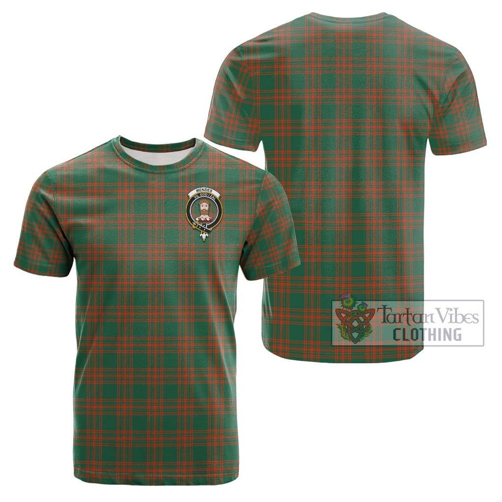 Menzies Green Ancient Tartan Cotton T-Shirt with Family Crest Kid's Shirt - Tartanvibesclothing Shop