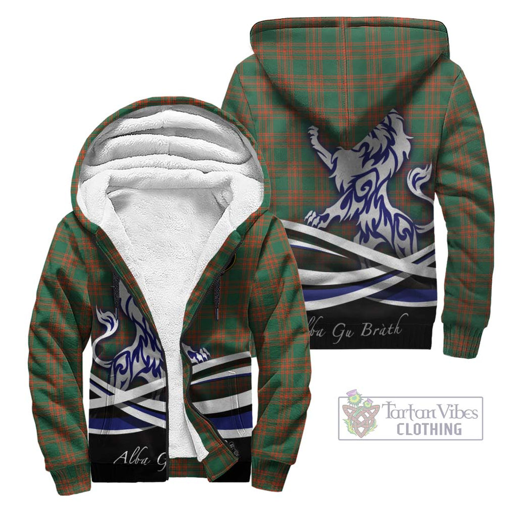 Menzies Green Ancient Tartan Sherpa Hoodie with Alba Gu Brath Regal Lion Emblem Unisex - Tartanvibesclothing Shop