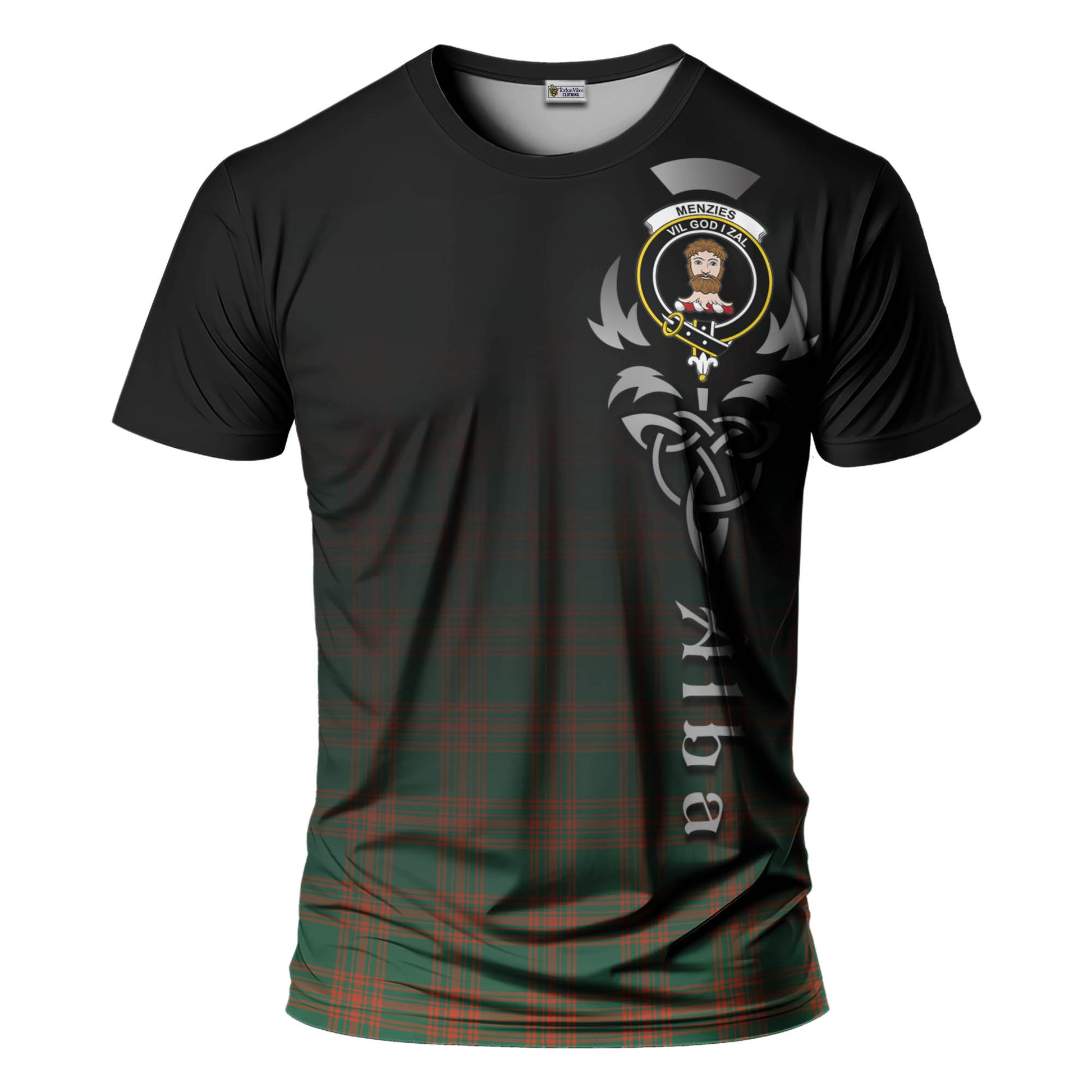 Tartan Vibes Clothing Menzies Green Ancient Tartan T-Shirt Featuring Alba Gu Brath Family Crest Celtic Inspired