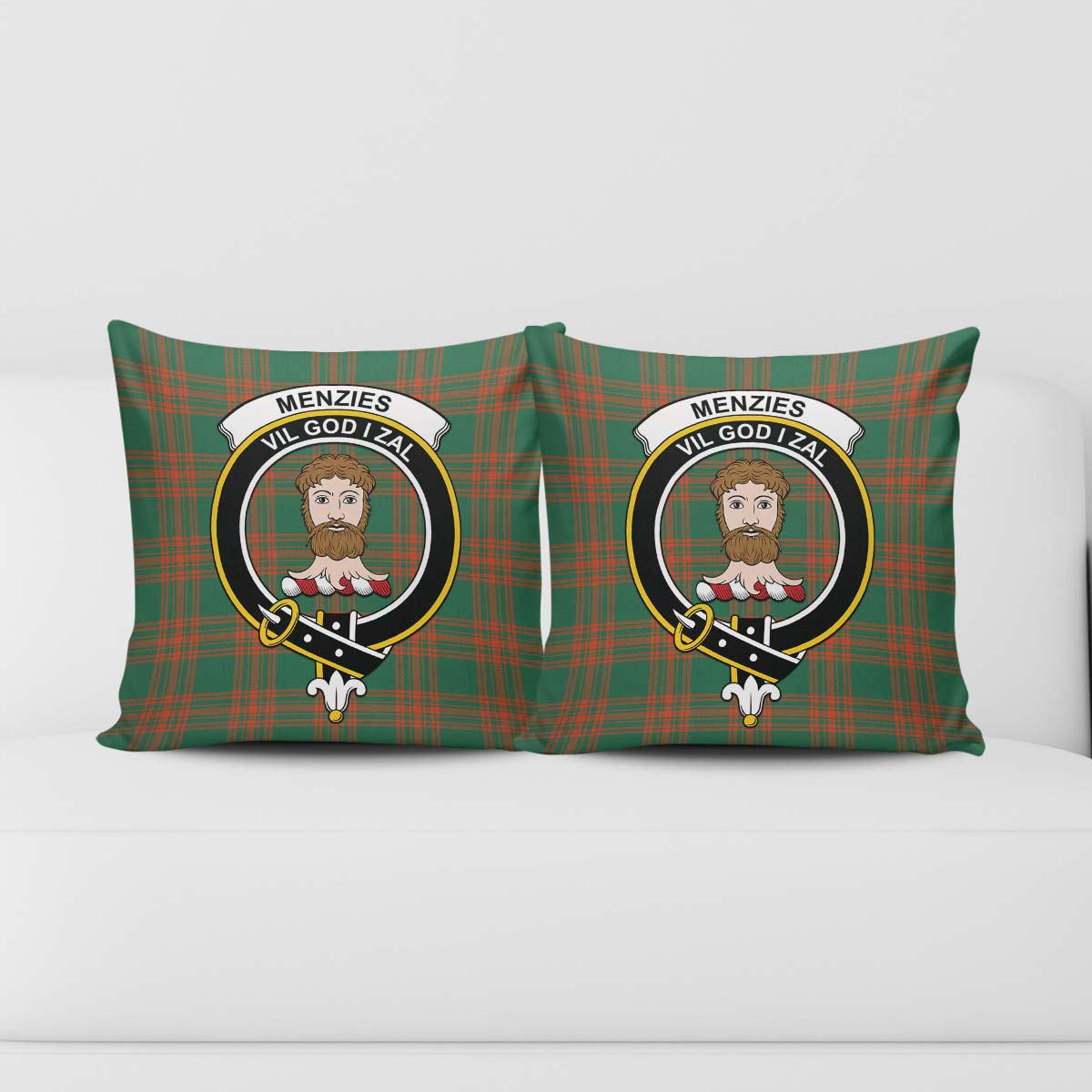 Menzies Green Ancient Tartan Pillow Cover with Family Crest - Tartanvibesclothing