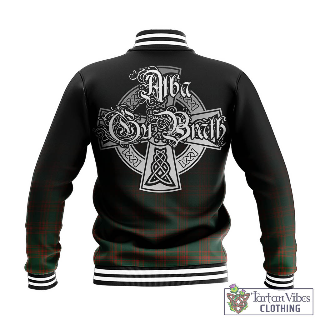 Tartan Vibes Clothing Menzies Green Ancient Tartan Baseball Jacket Featuring Alba Gu Brath Family Crest Celtic Inspired