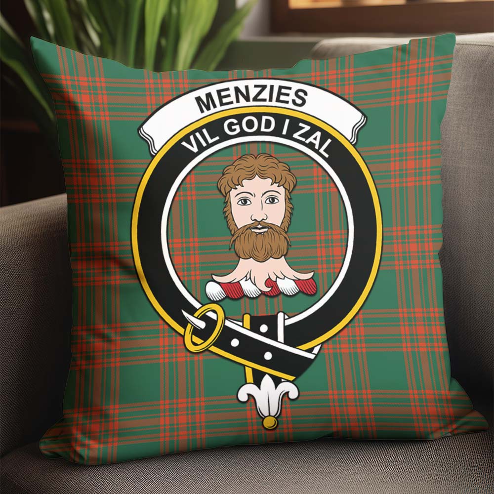 Menzies Green Ancient Tartan Pillow Cover with Family Crest - Tartanvibesclothing