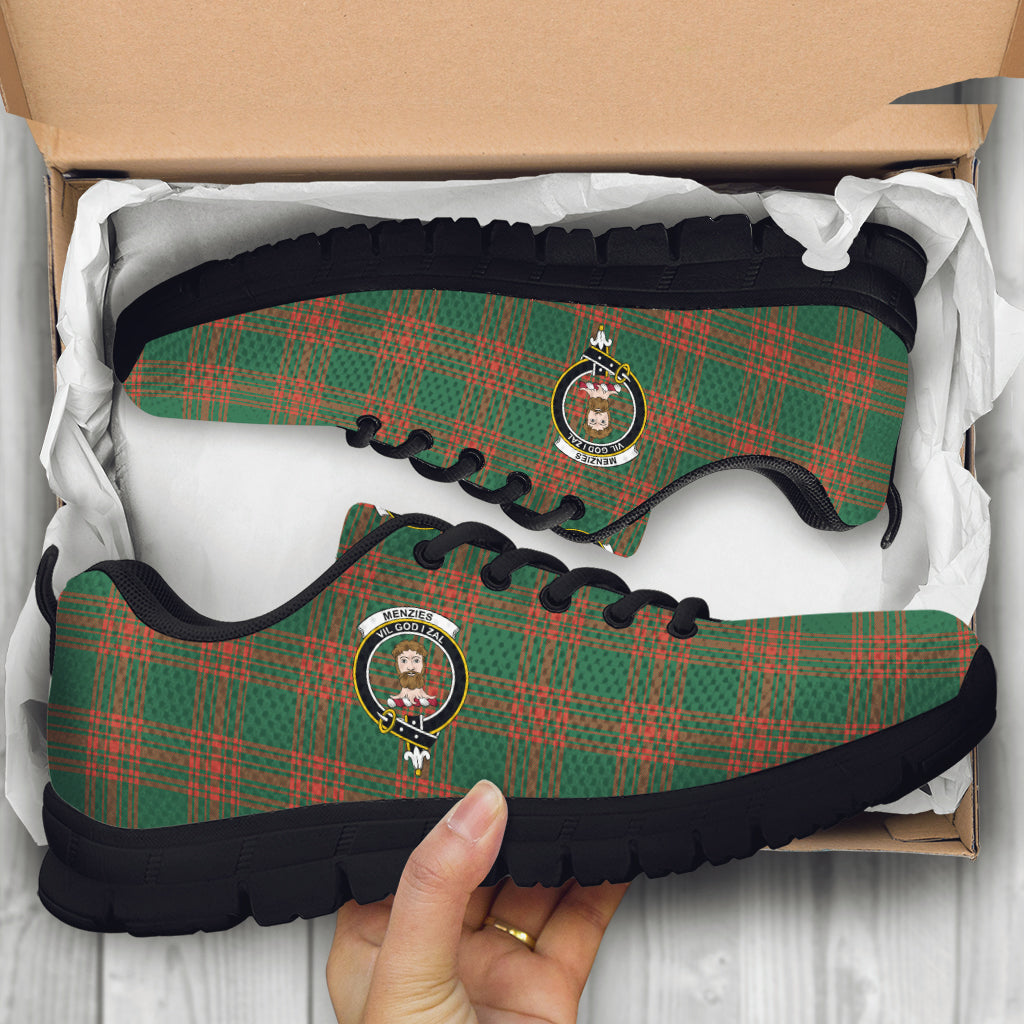 Menzies Green Ancient Tartan Sneakers with Family Crest - Tartan Vibes Clothing