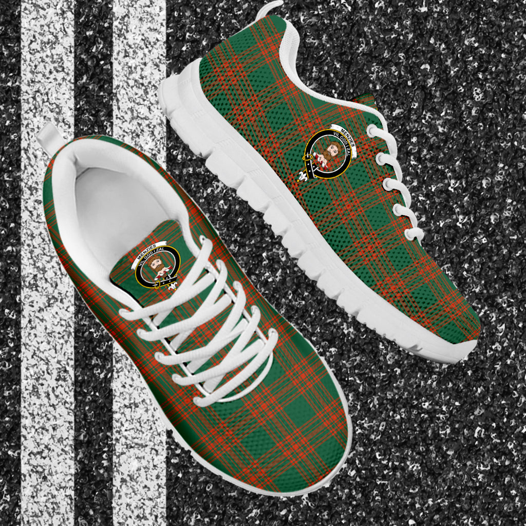 Menzies Green Ancient Tartan Sneakers with Family Crest - Tartan Vibes Clothing