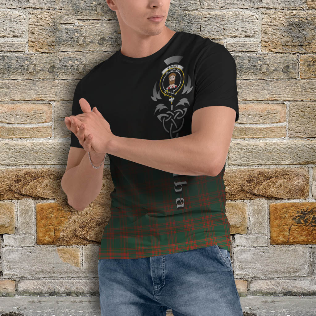 Tartan Vibes Clothing Menzies Green Ancient Tartan T-Shirt Featuring Alba Gu Brath Family Crest Celtic Inspired