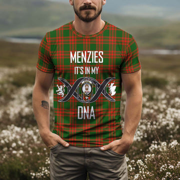 Menzies Green Modern Tartan T-Shirt with Family Crest DNA In Me Style