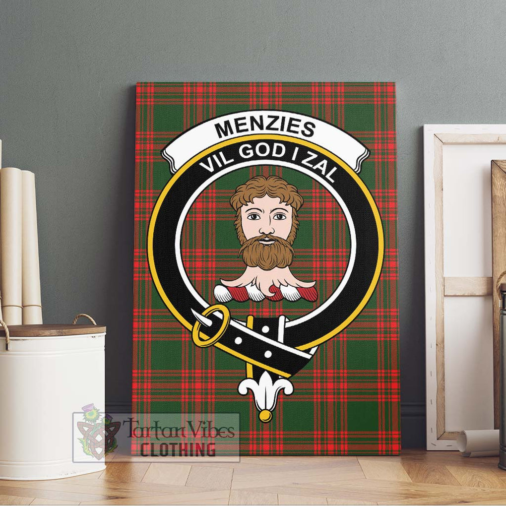 Menzies Green Modern Tartan Canvas Print Wall Art with Family Crest Without Frame - Tartan Vibes Clothing