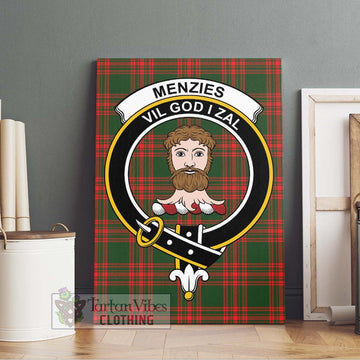 Menzies Green Modern Tartan Canvas Print Wall Art with Family Crest