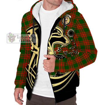 Menzies Green Modern Tartan Sherpa Hoodie with Family Crest Celtic Wolf Style