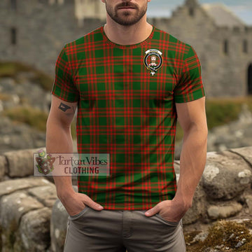 Menzies Green Modern Tartan Cotton T-Shirt with Family Crest