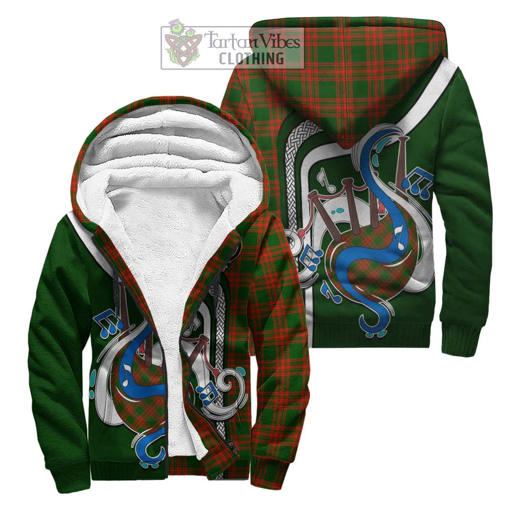 Menzies Green Modern Tartan Sherpa Hoodie with Epic Bagpipe Style Unisex S - Tartanvibesclothing Shop