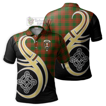 Menzies Green Modern Tartan Polo Shirt with Family Crest and Celtic Symbol Style