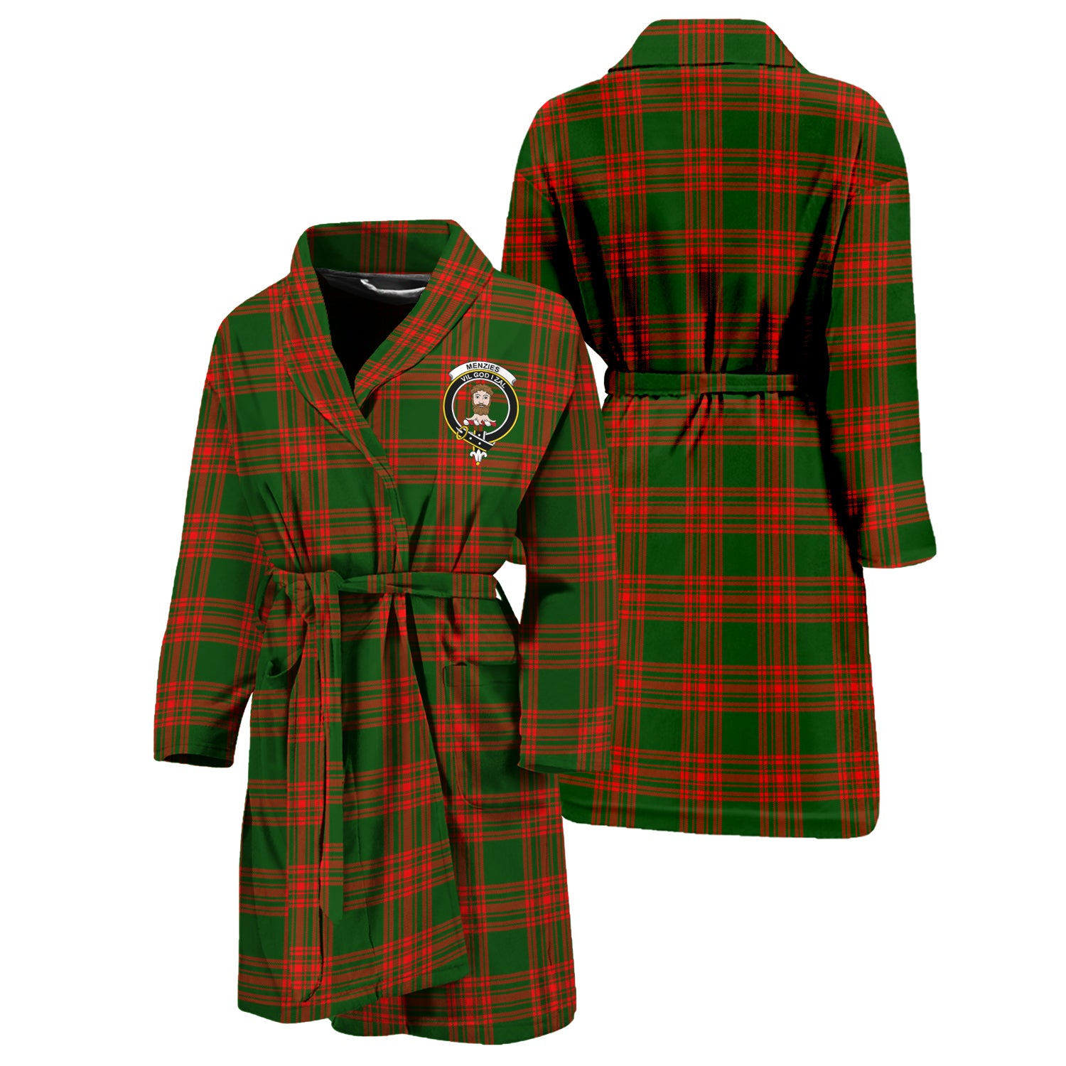 Menzies Green Modern Tartan Bathrobe with Family Crest Unisex S - Tartan Vibes Clothing