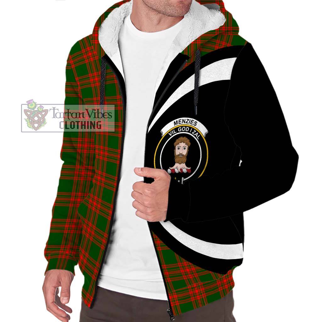 Menzies Green Modern Tartan Sherpa Hoodie with Family Crest Circle Style Unisex S - Tartan Vibes Clothing