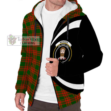 Menzies Green Modern Tartan Sherpa Hoodie with Family Crest Circle Style