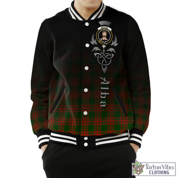 Menzies Green Modern Tartan Baseball Jacket Featuring Alba Gu Brath Family Crest Celtic Inspired