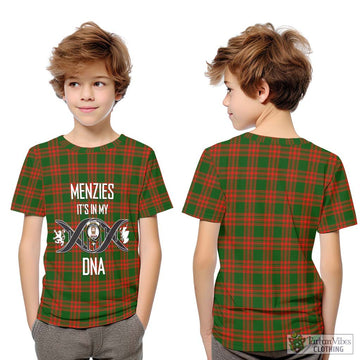 Menzies Green Modern Tartan Kid T-Shirt with Family Crest DNA In Me Style