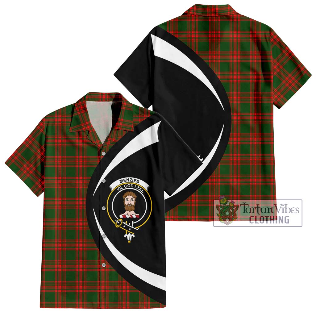 Tartan Vibes Clothing Menzies Green Modern Tartan Short Sleeve Button Up with Family Crest Circle Style