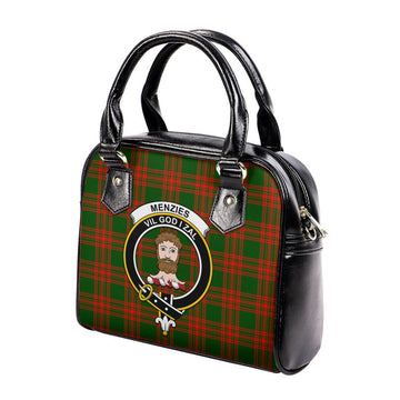 Menzies Green Modern Tartan Shoulder Handbags with Family Crest