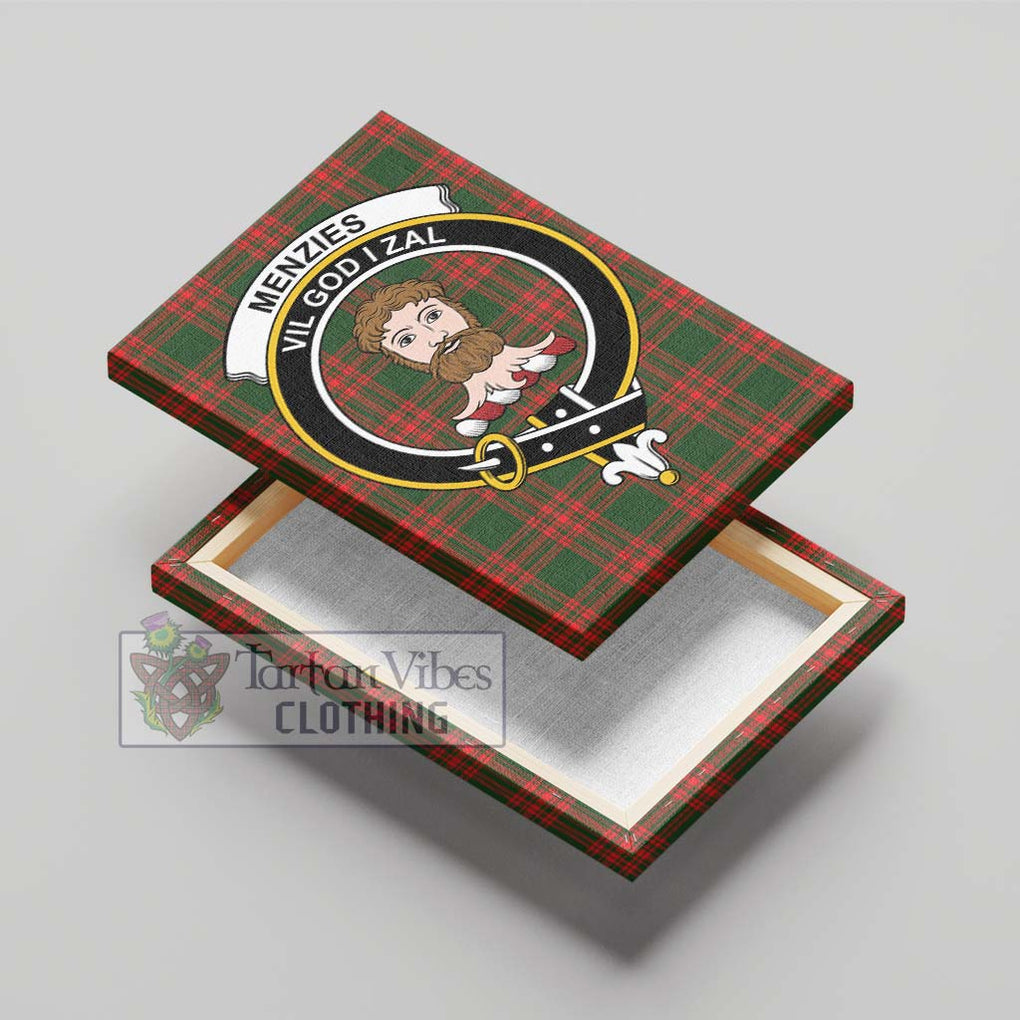 Menzies Green Modern Tartan Canvas Print Wall Art with Family Crest - Tartan Vibes Clothing