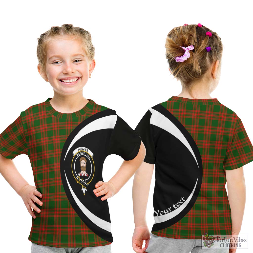 Menzies Green Modern Tartan Kid T-Shirt with Family Crest Circle Style - Tartan Vibes Clothing