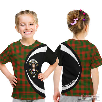 Menzies Green Modern Tartan Kid T-Shirt with Family Crest Circle Style