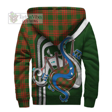 Menzies Green Modern Tartan Sherpa Hoodie with Epic Bagpipe Style