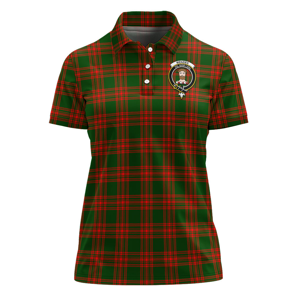 Menzies Green Modern Tartan Polo Shirt with Family Crest For Women - Tartan Vibes Clothing