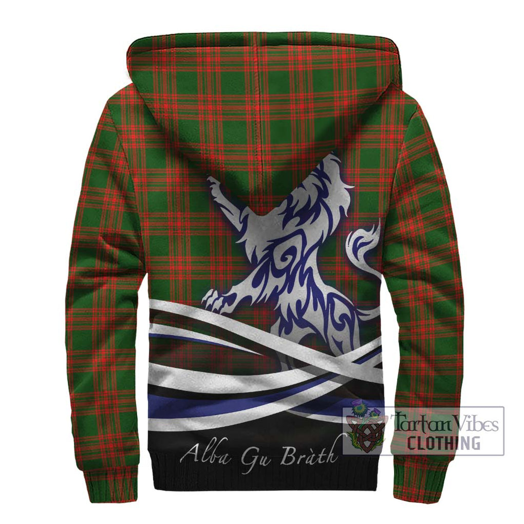 Menzies Green Modern Tartan Sherpa Hoodie with Alba Gu Brath Regal Lion Emblem - Tartanvibesclothing Shop